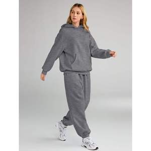 <b>womens</b> dark <b>grey</b> heather <b>tracksuit</b> oversized pullover hoodie and jogger pants set Trackstar OEM Private Label - Product Image 2