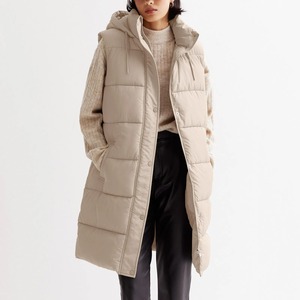 เสื้อกั๊กพาร์กาผู้หญิงยาวปานกลางมีฮู้ด, ฤดูใบไม้ร่วงฤดูหนาวผ้าฝ้ายสีบริสุทธิ์แขนกุดหนังแกะ - Product Image 5