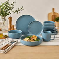 Lot de 12 pièces de vaisselle scandinave en grès céramique, finition émaillée mate mouchetée, réutilisable, compatible lave-vaisselle, kit de tasses durable