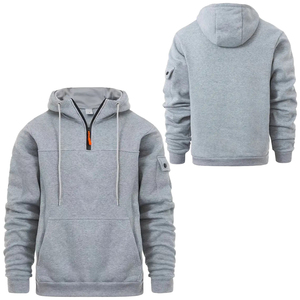 Vente en gros de sweats à capuche professionnels 100% coton, épais, surdimensionnés, pour hommes, respirants, avec fermeture éclair 1/4, poches en polaire, broderie OEM - Product Image 1