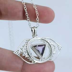Collar de plata de ley con colgante de amatista para el chakra del tercer ojo, joyería hecha a mano - Product Image 6