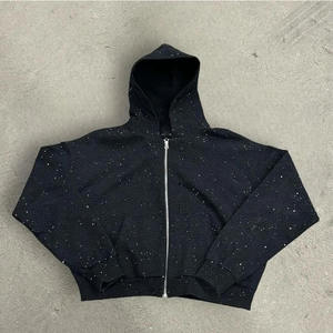 Custom Full Rhinestone High Quality <b>Zip</b> <b>Up</b> French Terry Heavyweight Street Wear Boxy Fit Hoodie - Product Image 1