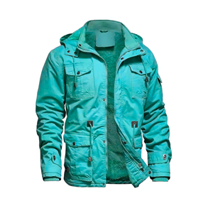 Mens Vintage Winter <b>Jacket</b> 100% Cotton Outerwear Detachable Hood <b>Fleece</b> <b>Lining</b> Stand Collar Zipper Closure OEM Service Available - Product Image 4