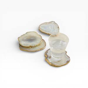 Soft Neutral Agate <b>Coasters</b> with Pastel Tones Natural <b>Crystal</b> Centers and Gold Rim Finish for Minimal Elegant Interiors - Product Image 2