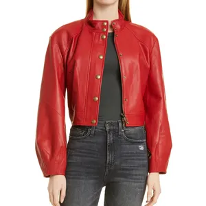 Women's Fashion 2023 Red Color Portable Product Newest Stylish Top Design Classical Product Women Leather Jackets Top Trending