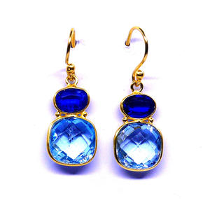 Latest Trendy Ladies Wear <b>Earrings</b> 925 Sterling Silver with Gold Plating Kyanite <b>Blue</b> <b>Topaz</b> Gemstones Charm Style - Product Image 2