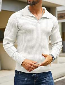 Logo personnalisé hommes coton à manches longues col polo sweat côtelé chandails en tricot pour hommes sweat-shirt d'hiver pour hommes - Product Image 6