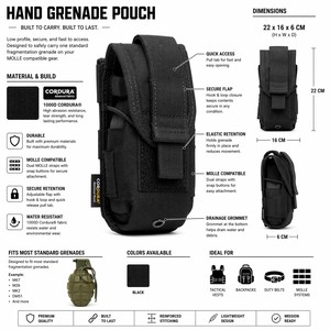 Bolsa para Granadas, Portaherramientas, Bolsa de Almacenamiento MOLLE para Chaleco de Combate, Bolsas de Almacenamiento Individuales, Nailon Cordura 1000D Impermeable - Product Image 1