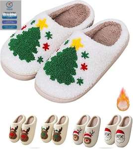 Kış yumuşak rahat tatil kapalı yatak odası kabarık sıcak noel terlik noel baba Xmas ağacı ren geyiği terlik kadın erkek için - Product Image 2