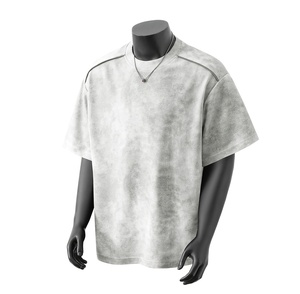 Camiseta de Manga Corta para Hombre, Estilo Oversize, Lavado Ácido, Desgastada, con Hombros Decorativos, Venta al Por Mayor - Product Image 1