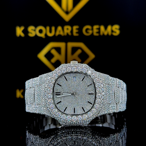 Nouvelle montre de luxe de qualité supérieure, résistante à l'eau, analogique, en acier inoxydable, à quartz automatique, avec bracelet en moissanite et diamants - Product Image 1