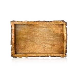Brown <b>wooden</b> serving <b>tray</b> featuring floral carving perfect for coffee <b>table</b> display snack serving and home styling - Product Image 2
