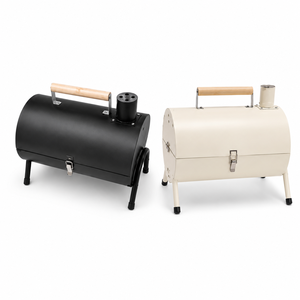 DON FELIZ Portable Barrel <b>Electric</b> Grill Stainless Steel Double Cooking Grates Adjustable Chimney Vent Removable Legs Wooden - Product Image 1