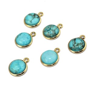 Charming Smooth Round Doublet Natural Turquoise Gold Plated Flat Back Single <b>Bail</b> Charm Connector <b>Pendant</b> Making DIY Jewelry - Product Image 6