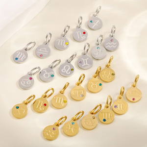 Charme de Pierre de Naissance <span class=keywords><strong>du</strong></span> Zodiaque |   Pendentif Astrologique en Acier Inoxydable Plaqué Or 14K PVD avec Zircon, Étanche, Hypoallergénique et Inaltérable - Product Image 3