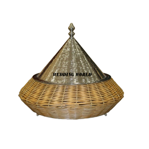 Réchaud alimentaire en métal finition rotin, fournitures hôtelières, design élégant, forme ronde, réchaud alimentaire en métal - Product Image 1