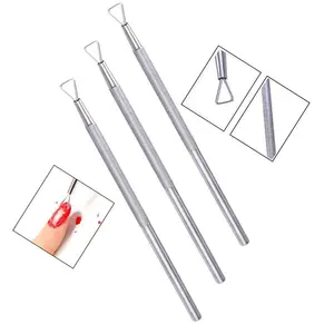 Pousse-cuticules en acier inoxydable durable, forme triangulaire, manche confortable pour le nail art, dissolvant de vernis gel UV, outil de manucure - Product Image 1