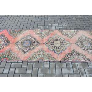 3.1x9.1 ft Vintage <b>Runner</b> Rug, <b>Red</b> Blue Turkish Ombr Wool Rug - Product Image 3