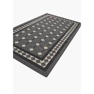 Tapis en laine tissée plate Alhambra gris et noir, style kilim géométrique pour la décoration du salon, tapis rectangulaire en jute - ADWL-13163 - Product Image 2