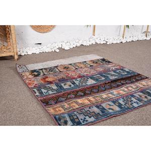 Alfombra Turca Vintage, Alfombra de 3,37x3 pies, Alfombra Ikat Azul Marrón - Product Image 3