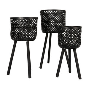 Woven <b>Bamboo</b> <b>Vases</b> with <b>Wooden</b> Legs Elegant Natural Design for Home Decor - Product Image 2