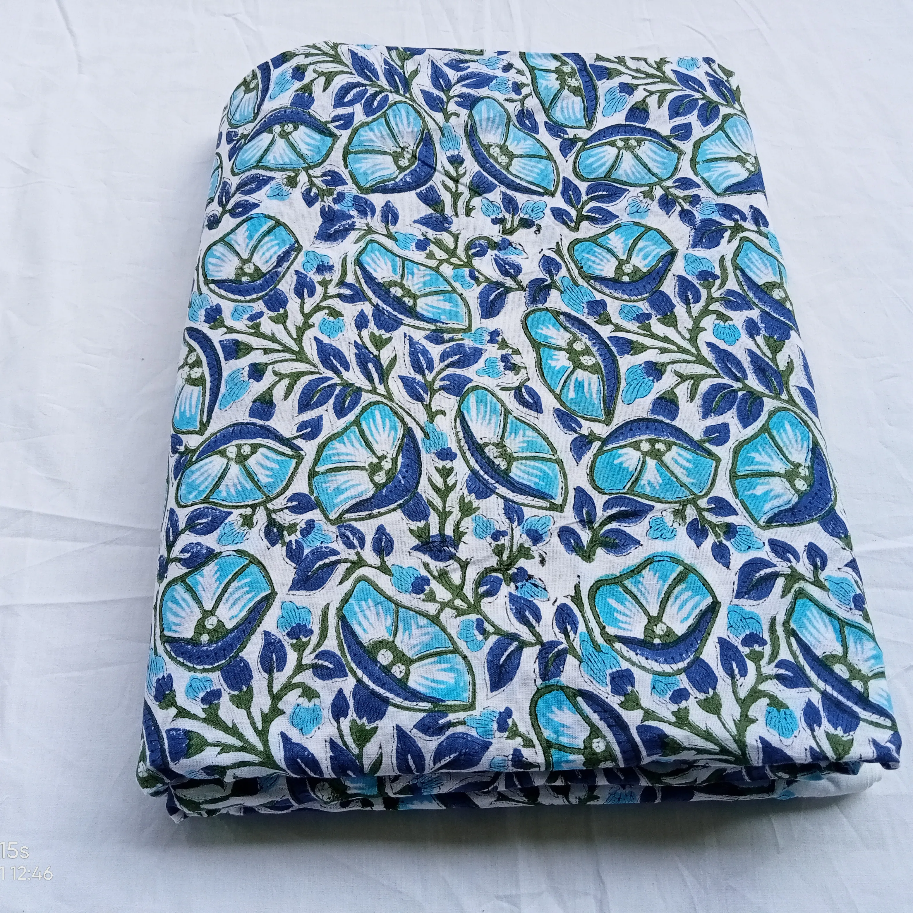 Tecido de algodão floral azul por quintal, tecido impressão de bloco, tecido da índia, tecido de algodão impresso por quintal, tecido de impressão de blocos de mão