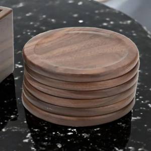 Dessous de verre en noyer Dessous de verre en bois avec support et ensemble de bâtons de café en bois Sous-verres en bois naturel de qualité supérieure pour boissons chaudes et froides - Product Image 1
