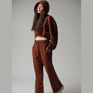 2026 élégant femmes hivers 100% coton Joggers recadrée à capuche longue femme gymnastique course survêtement bas amples confortable - Product Image 2