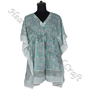 100% coton femmes vêtements de nuit main bloc imprimé caftan robe KFCS027 poids léger femmes décontracté Occasion porter court Caftan robe - Product Image 2