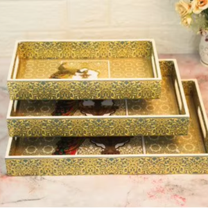 ถาดเสิร์ฟงานศิลปะมีนาทำมือ ถาดโลหะเคลือบสีแบบอินเดียดั้งเดิม สำหรับตกแต่งบ้านหรือเป็นของขวัญ - Product Image 1