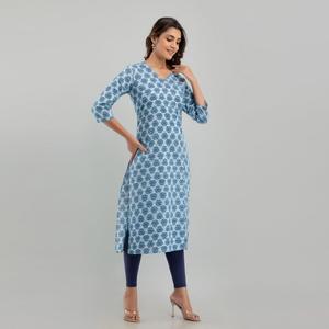 Dress-SHKUP1221 de carrière élégante Kurta droite à imprimé floral bleu clair pour femme - Product Image 3