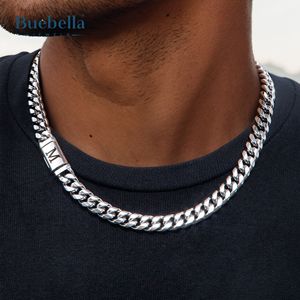 Chaîne à maillons cubains en argent sterling 925 plaqué or 14 carats 10mm avec boucle de lettre initiale Miami pour hommes - Product Image 2