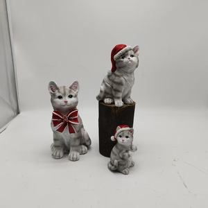 Оптовая продажа, рождественские украшения для стола, полимерный Кот в шляпе Санта-Клауса, фигурки освещают домашние украшения и подарки - Product Image 3