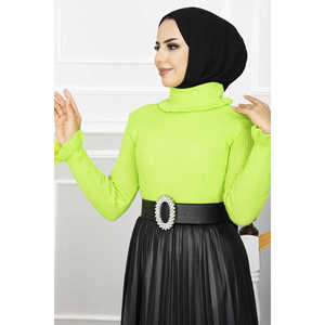 Suéter de Punto Verde Fluorescente para Mujer, con Detalle de Volantes, Transpirable, Estilo Casual Y2K para Otoño/Invierno, con Logotipo Delantero - Product Image 1