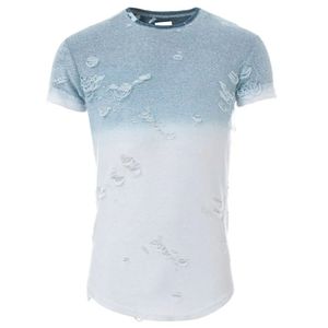 Servicio OEM, Camiseta de Punto de Poliéster/Algodón, Estilo Desgastado, para Hombre, Talla Personalizada, Corte Holgado, Color Sólido, Cuello Redondo, Fitness, Nueva Moda - Product Image 1