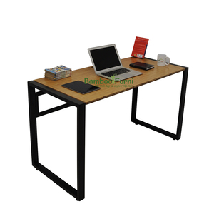 SB003a-<b>Solid</b> Oak Bamboo <b>Wood</b> <b>Desk</b> with Iron Frame Natural Color Trim Minimalist Contemporary Design for Bedroom 120x60x75 (cm) - Product Image 1