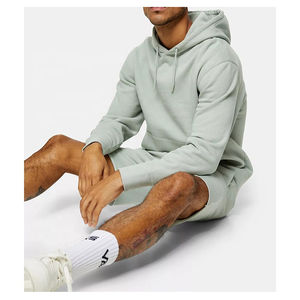 Conjunto Deportivo Informal de Sudadera con Capucha y Pantalones Cortos, Color Sólido, 100% Algodón, Transpirable, de Felpa, Chándal de Alta Calidad, Otoño, Venta al por Mayor, Elegante - Product Image 6