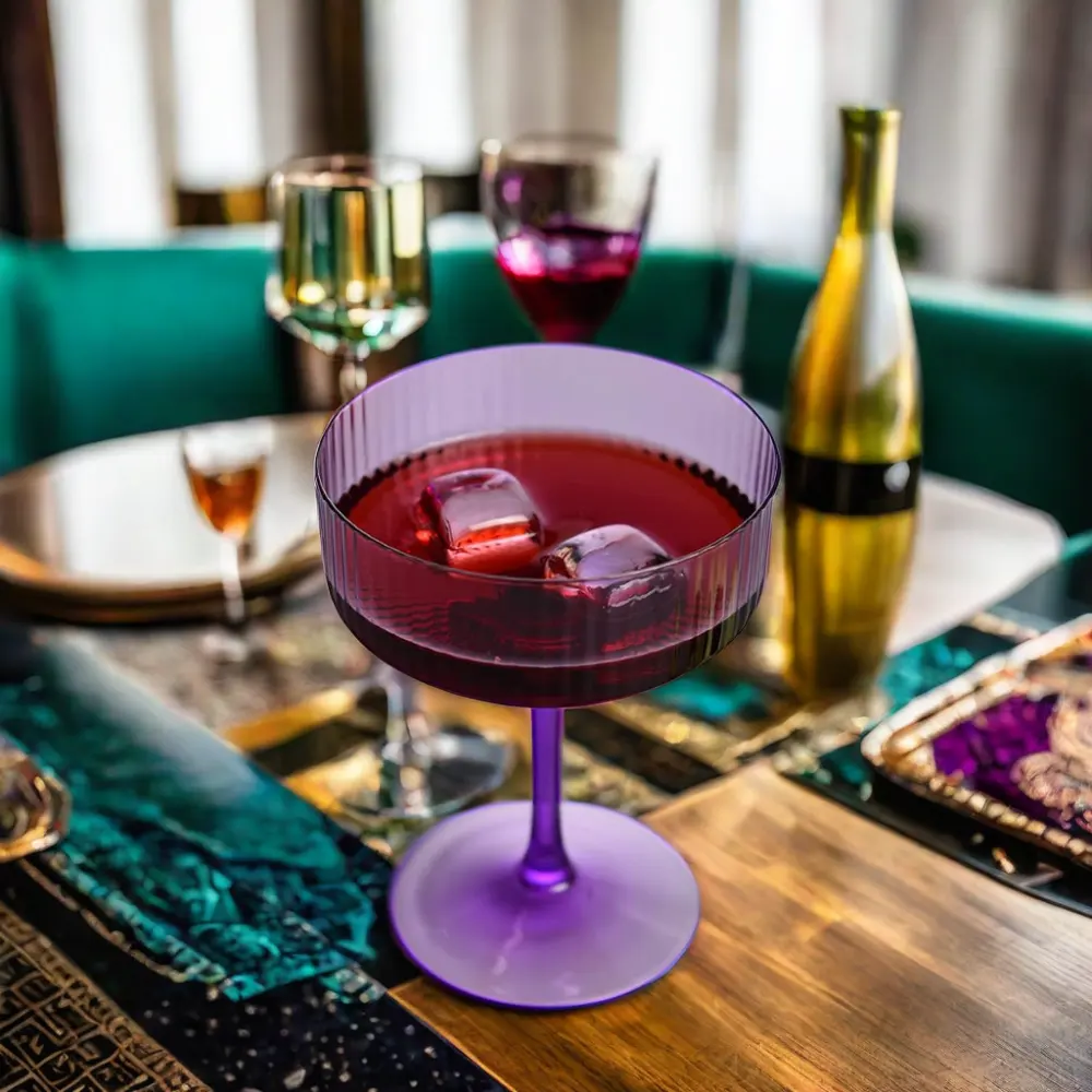 Vintage Art Deco sapları ile renkli Coupe cam-8oz klasik kristal kokteyl martini cam şampanya için mükemmel