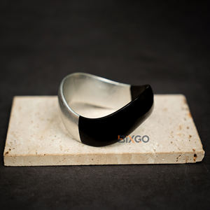 Custom Luxury Vietnam Handicraft Buffalo Horn Jewelry Bracelets for <b>Women</b> Jewelry Half-Lacquer <b>Silver</b> Cuff - Product Image 3
