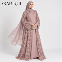 Ensemble 3 pièces pour femmes musulmanes : Kimono ouvert, broderie dentelle, Abaya de luxe de Dubaï, Hijab, pour Ramadan, Aïd, Fêtes. Fabrication sur mesure, Vente en gros.