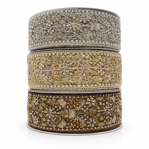 Ribete de Encaje Ecológico Bordado con Cuentas Tradicionales de Lujo con Perlas y Lentejuelas para Decoración de Novias y Prendas - Product Image 1