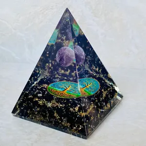 Красивая аметистовая сфера черный обсидиан орго Пирамида купить оптом оргонитовая Пирамида фэн-шуй подарок и Медитация