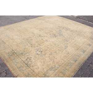 Turkish Rug, 9.6x12.1 ft Oversize Vintage Rug, <b>Brown</b> Blue Striped Rug - Product Image 3