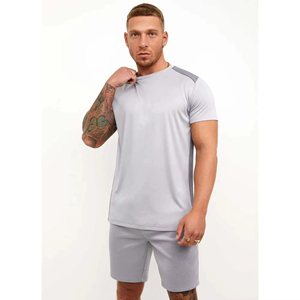 GYM ACTIVE Custom Men's Oversized Polyester Breathable <b>Knitted</b> Solid Pattern Casual Summer 2-Piece Lounge Wear T-Shirt <b>Set</b> - Product Image 4