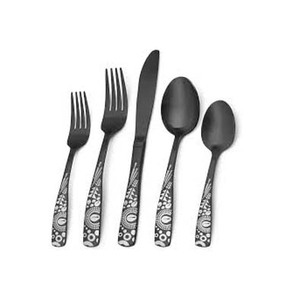 Western Style Flatware <b>Set</b> Stainless Steel Handmade Metal <b>Black</b> Matte Flat White Design Handle <b>Black</b> <b>Cutlery</b> <b>Set</b> - Product Image 1