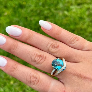Elegante anillo de moissanita de diamante de Topacio Azul chapado en oro amarillo de 18 quilates para mujer, moda para compromiso, fiesta de aniversario, aleación IGI - Product Image 1