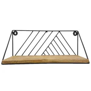 Retângulo exclusivo Iron & Wooden Designer Prateleiras Black Body Brown Wall Decorative Rack Restaurante Artesanato