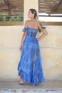 <b>Summer</b> Designer Rayon Tie-Dye Women's Wear Off the Shoulder, High Leg <b>Dress</b> for Party, <b>Summer</b> Occasion Wear High Low <b>Dress</b> - Product Image 5