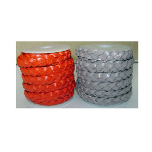 Cordon en cuir plat tressé à la main 3 brins 10 mm gris fumé et rouge, prix de gros, idéal pour la fabrication de colliers et bracelets - Product Image 1