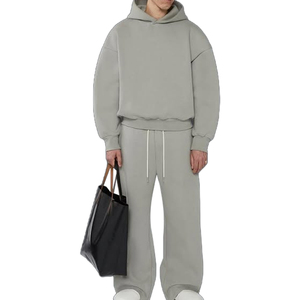 Chándal de peso pesado 100% algodón para hombres Unisex 2 piezas conjunto 500 GSM algodón polar Sudadera con capucha y pantalones de chándal para gimnasio y ropa de calle - Product Image 6